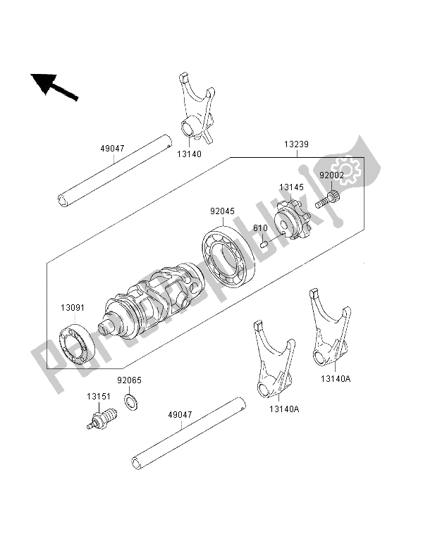 All parts for the Gear Change Drum & Shift Fork of the Kawasaki Ninja ZX 6R 600 1997