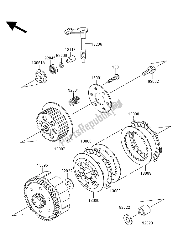 All parts for the Clutch of the Kawasaki KX 65 2013