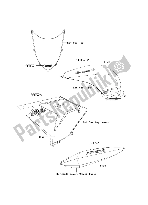 All parts for the Decals (blue) of the Kawasaki Ninja ZX 10 RR 1000 2004