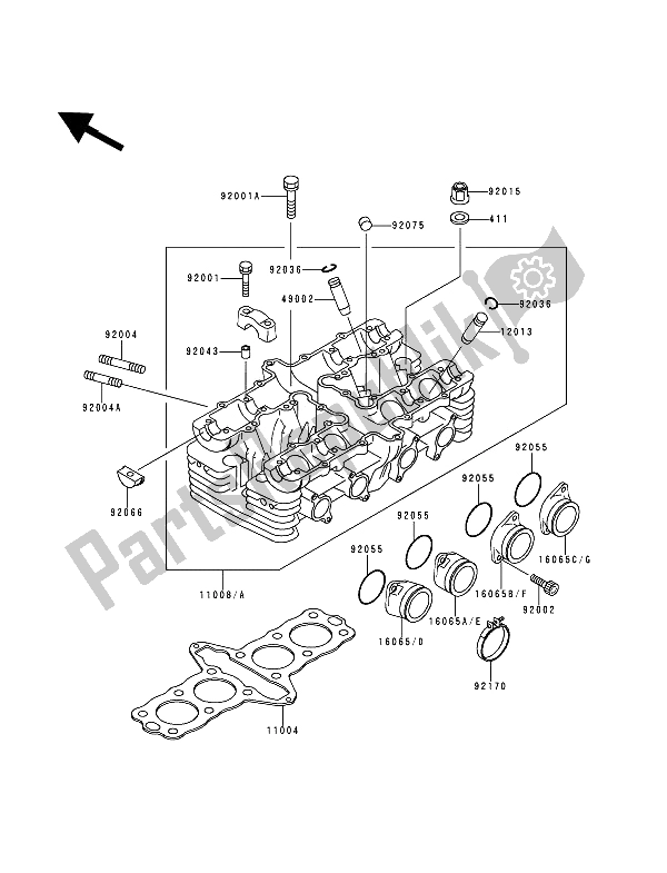 All parts for the Cylinder Head of the Kawasaki Zephyr 750 1991