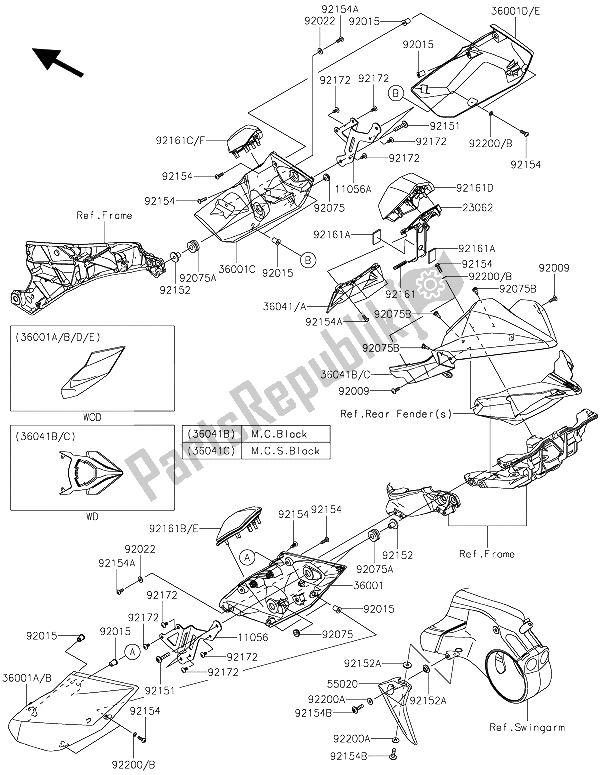 Wszystkie części do Os? Ony Boczne I Os? Ona ? A? Cucha Kawasaki Ninja H2R 1000 2015