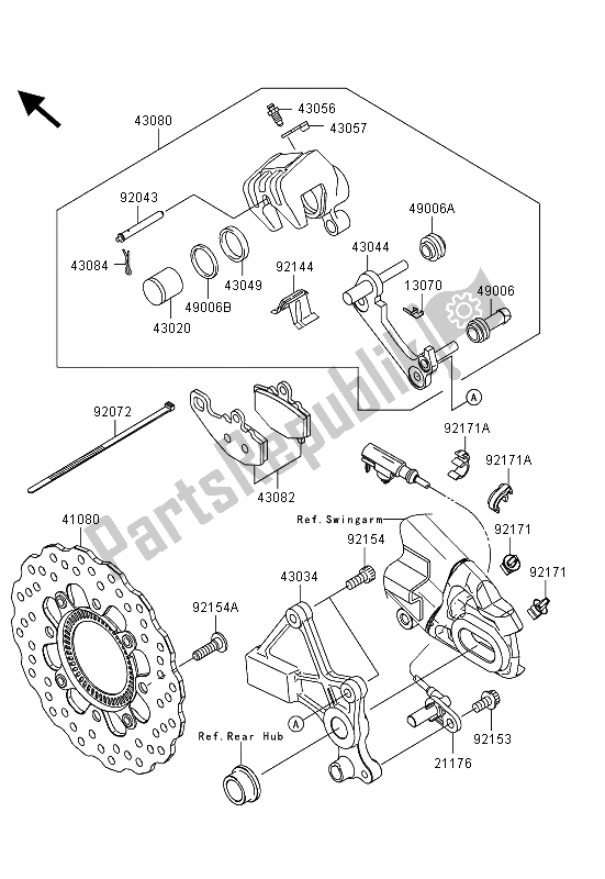 Alle onderdelen voor de Achterrem van de Kawasaki ER 6N ABS 650 2013