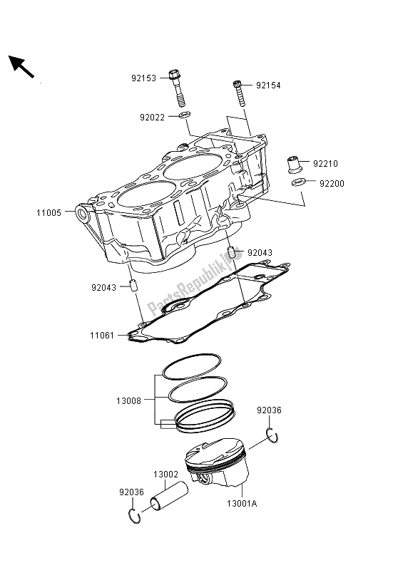 All parts for the Cylinder & Piston(s) of the Kawasaki ER 6N 650 2013