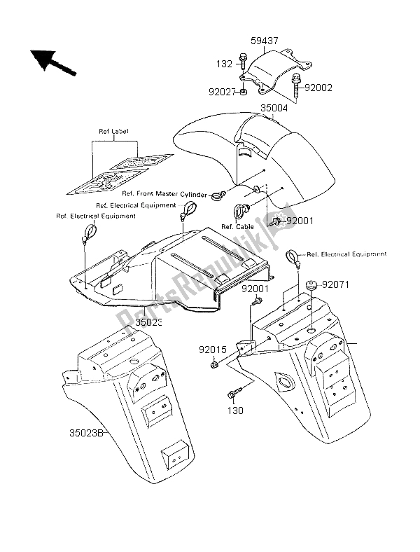 Alle onderdelen voor de Spatborden van de Kawasaki GPX 600R 1996