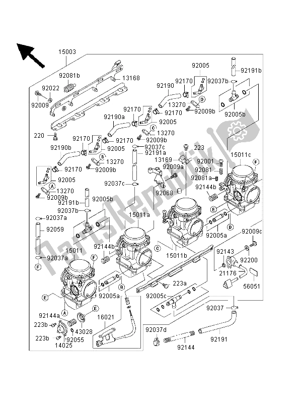 Tutte le parti per il Carburatore del Kawasaki ZRX 1100 2000