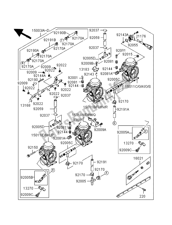 Todas as partes de Carburador do Kawasaki Ninja ZX 9R 900 1998