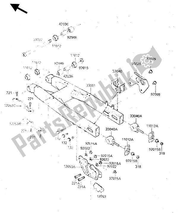 Tutte le parti per il Forcellone del Kawasaki KX 500 1987