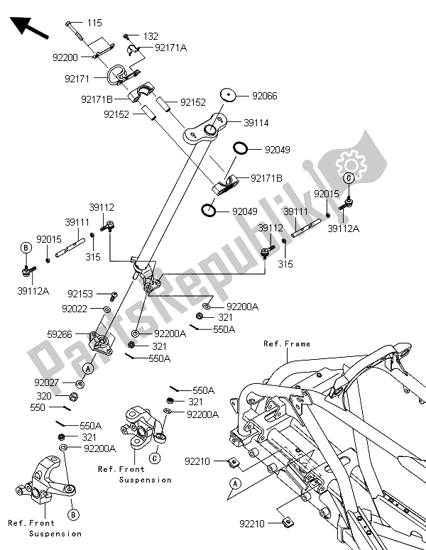 All parts for the Steering Shaft of the Kawasaki KFX 450R 2013