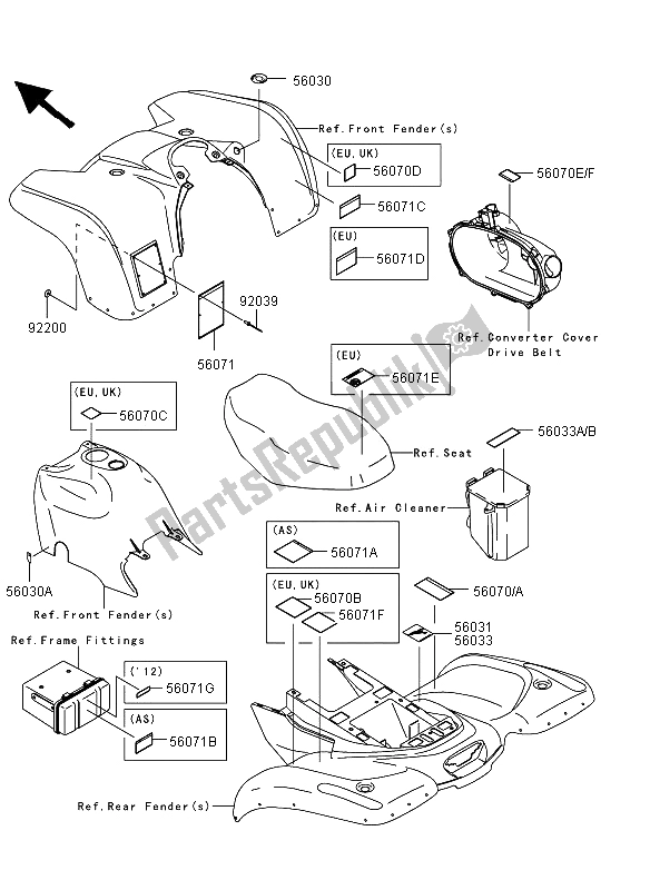 All parts for the Labels of the Kawasaki KVF 360 4X4 2012