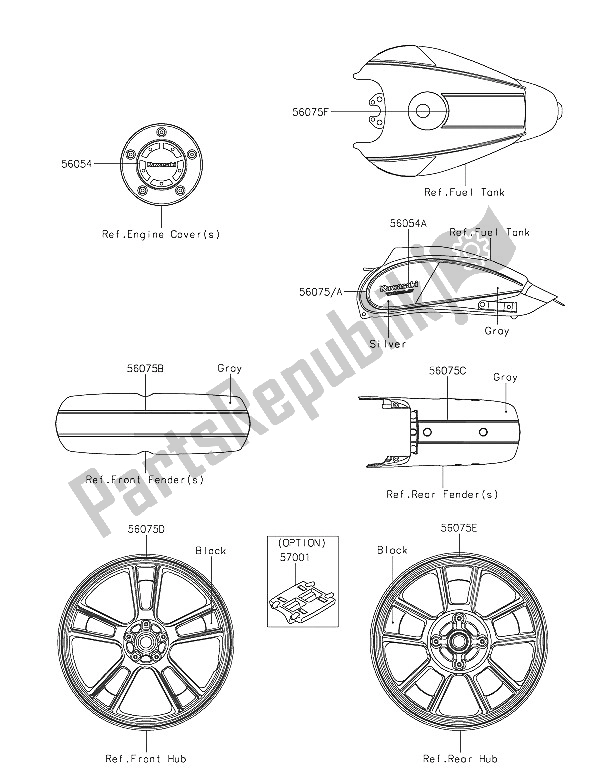 All parts for the Decals (silver-gray) of the Kawasaki Vulcan S 650 2016