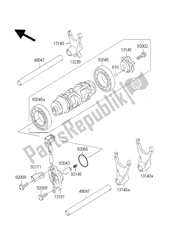 All parts for the Gear Change Drum & Shift Fork of the Kawasaki Ninja ZX 12R 1200 2001