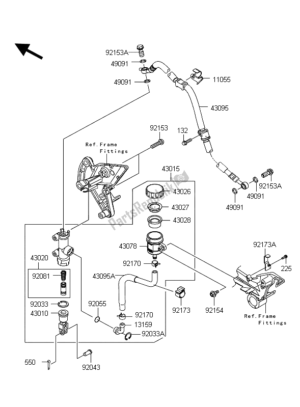 All parts for the Rear Master Cylinder of the Kawasaki Z 1000 2011