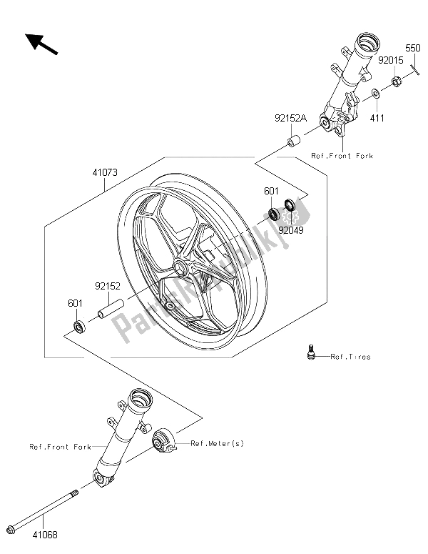 Tutte le parti per il Mozzo Anteriore del Kawasaki Ninja 250 SL 2015