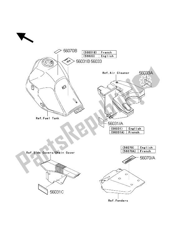 Alle onderdelen voor de Etiketten van de Kawasaki KLR 650C 2003