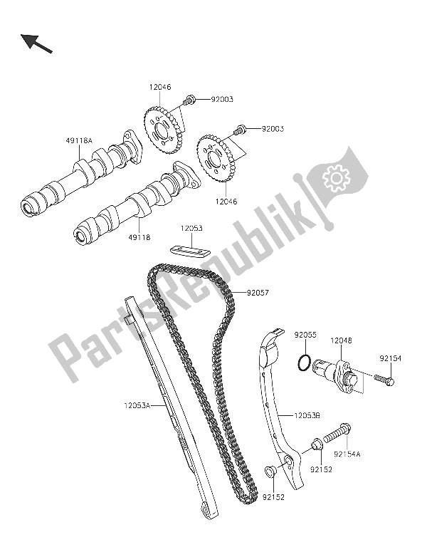 All parts for the Camshaft(s) & Tensioner of the Kawasaki ER 6F 650 2016