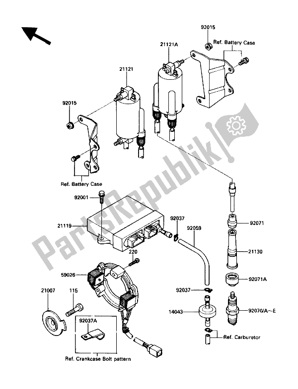 Alle onderdelen voor de Bobine van de Kawasaki Voyager XII 1200 1991