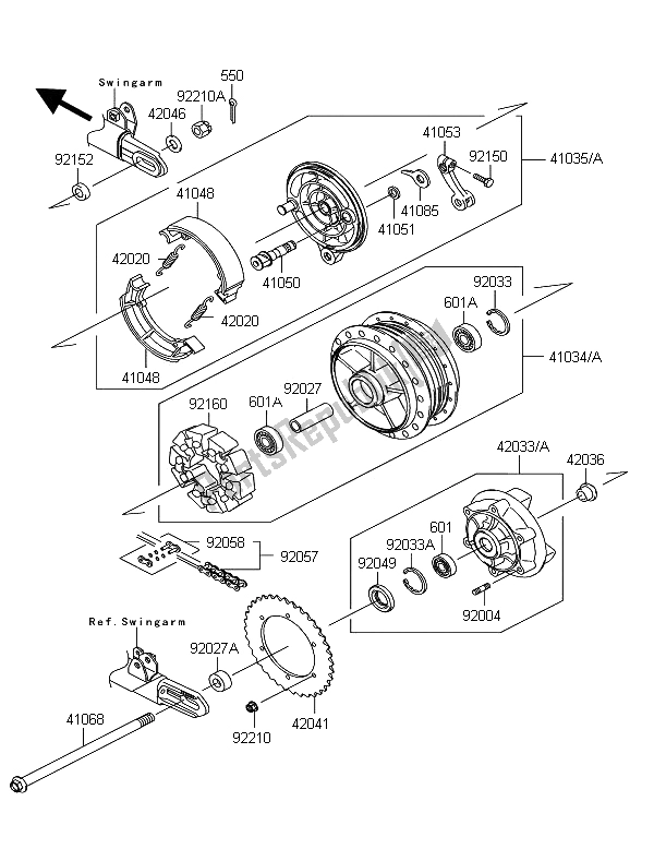 All parts for the Rear Hub of the Kawasaki W 800 2012