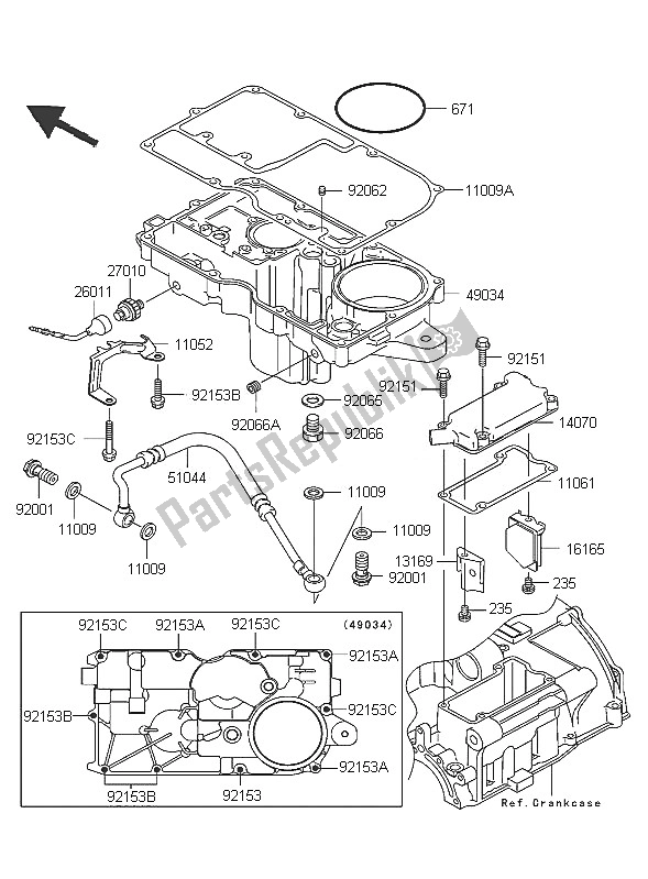 All parts for the Breather Cover & Oil Pan of the Kawasaki ZRX 1200R 2005