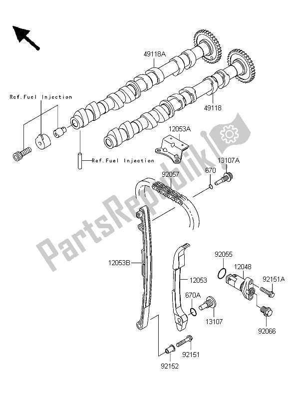 Alle onderdelen voor de Nokkenas En Spanner van de Kawasaki Z 750S 2006