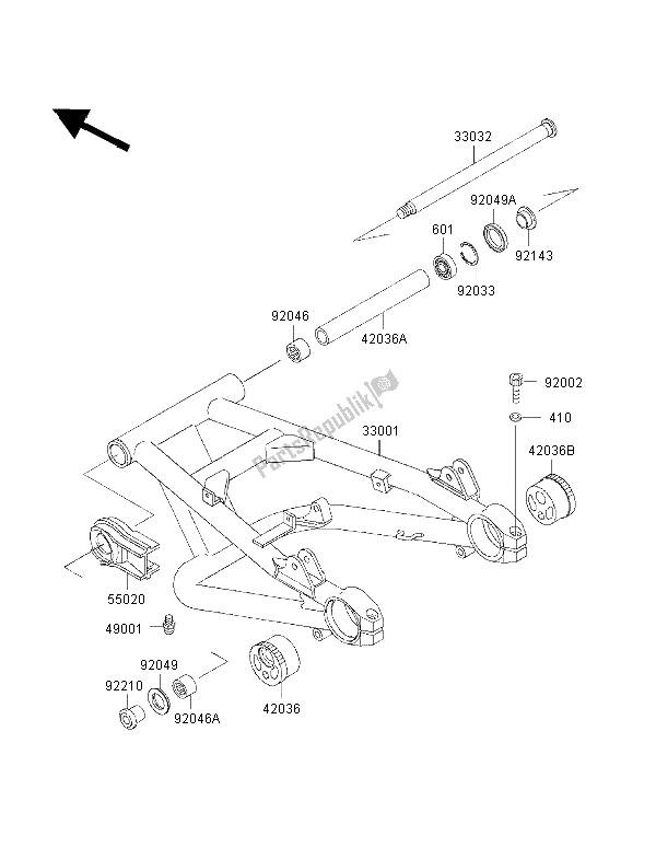 All parts for the Swingarm of the Kawasaki ZRX 1100 1998