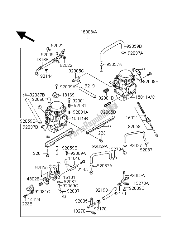 Tutte le parti per il Carburatore del Kawasaki EL 252 1996