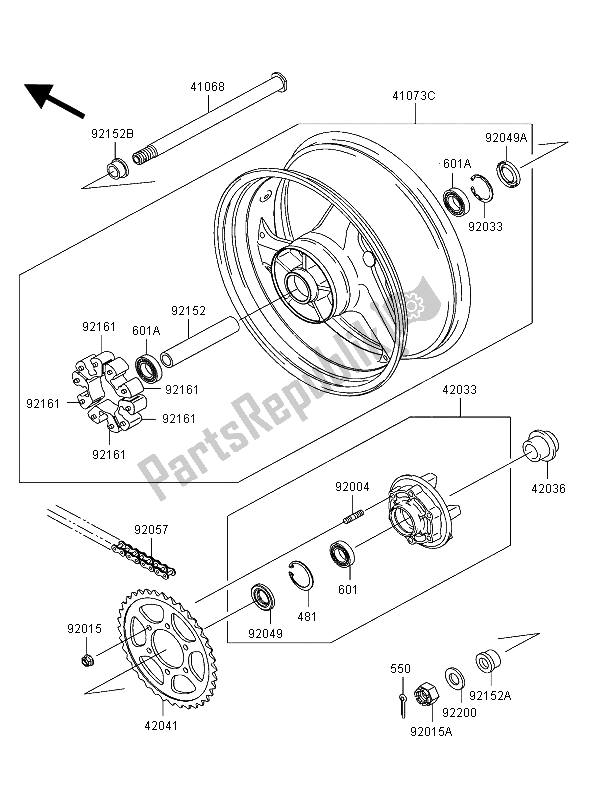 All parts for the Rear Hub of the Kawasaki Ninja ZX 12R 1200 2004