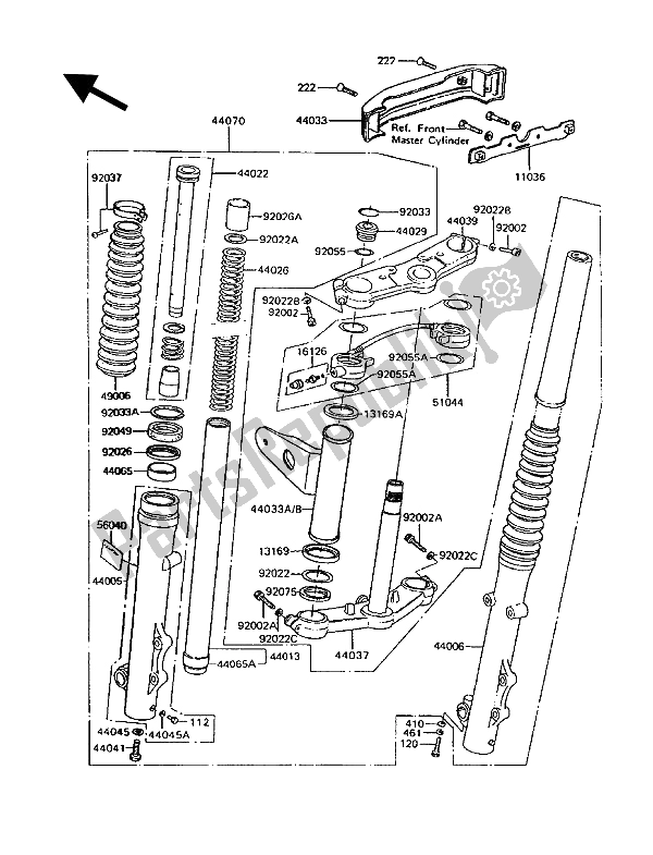 Todas as partes de Garfo Dianteiro do Kawasaki GT 750 1994
