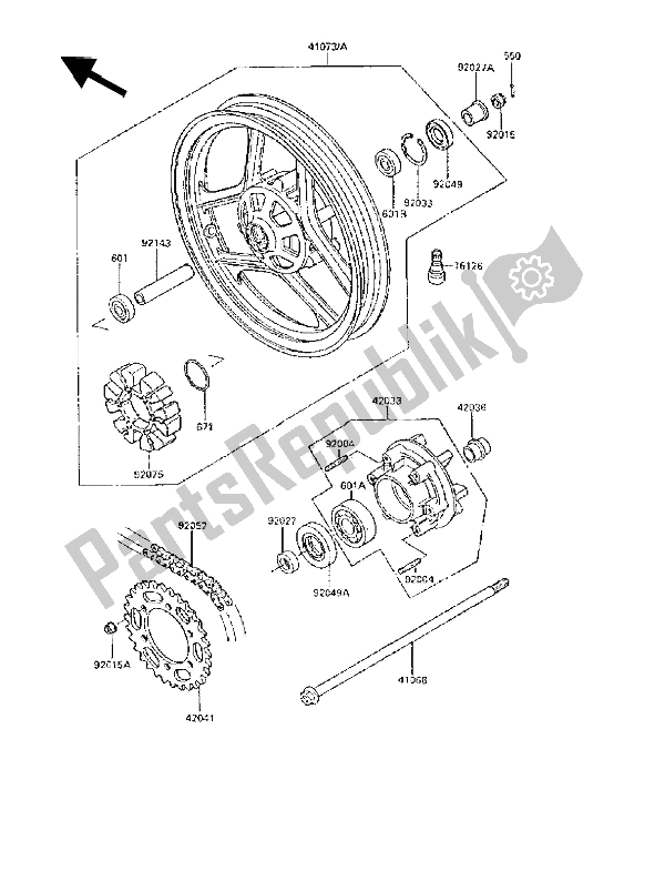 All parts for the Rear Hub of the Kawasaki GPX 250R 1988