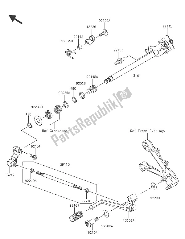 All parts for the Gear Change Mechanism of the Kawasaki Ninja ZX 6R 600 2016