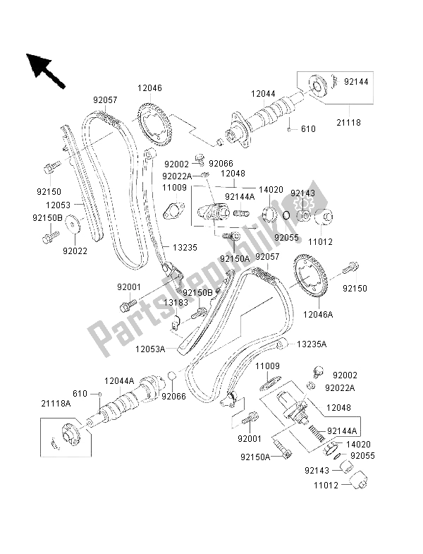 Toutes les pièces pour le Arbre à Cames Et Tendeur du Kawasaki VN 1500 Classic FI 2000