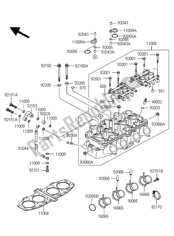 Tutte le parti per il Testata del Kawasaki ZZR 600 2004