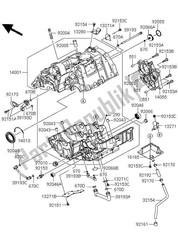 All parts for the Crankcase of the Kawasaki Versys ABS 650 2012