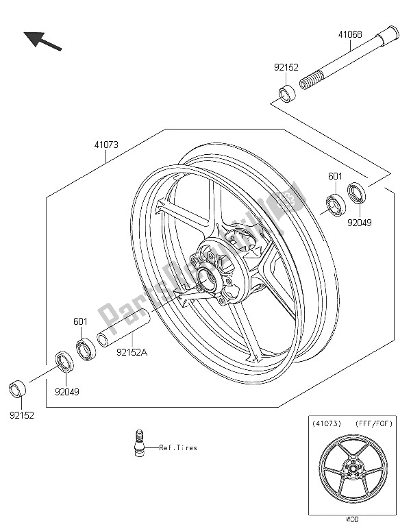 All parts for the Front Hub of the Kawasaki ER 6N ABS 650 2016