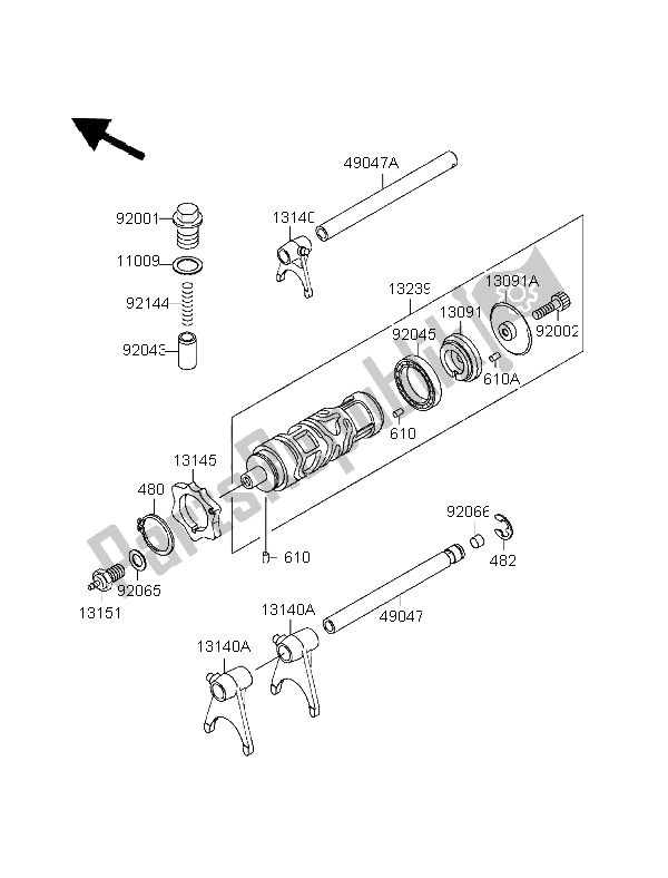 All parts for the Gear Change Drum & Shift Fork of the Kawasaki EL 252 1996