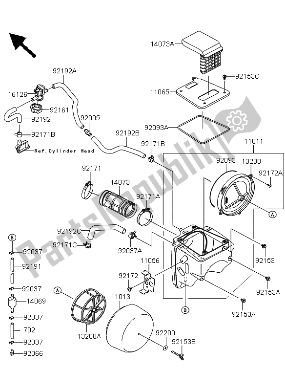 Alle onderdelen voor de Luchtfilter van de Kawasaki KLX 250 2010