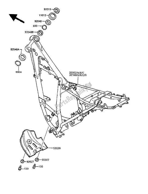 All parts for the Frame of the Kawasaki KMX 125 1988