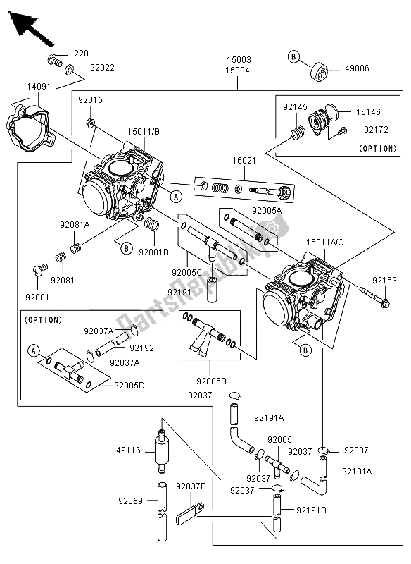 Alle onderdelen voor de Carburator van de Kawasaki KVF 650 4X4 2011