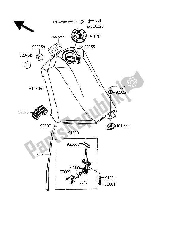 Alle onderdelen voor de Benzinetank van de Kawasaki KMX 125 LW 1995