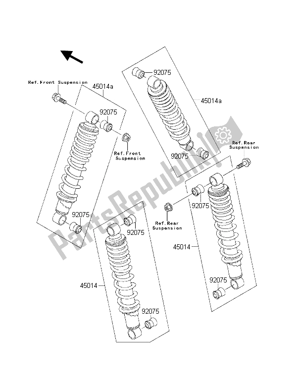 All parts for the Shock Absorber of the Kawasaki KLF 300 2001