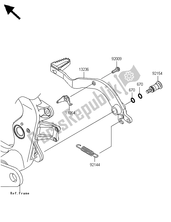 Alle onderdelen voor de Rempedaal van de Kawasaki KFX 450R 2014