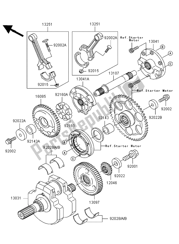 All parts for the Crankshaft of the Kawasaki VN 1500 Mean Streak 2002