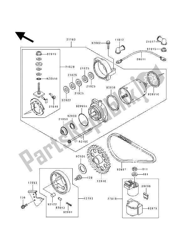 All parts for the Starter Motor of the Kawasaki GPZ 500S 1993