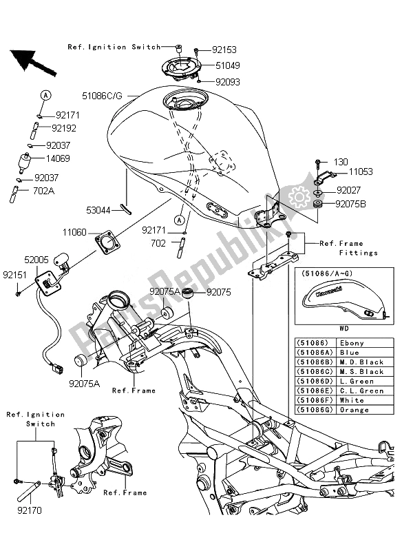 Alle onderdelen voor de Benzinetank van de Kawasaki ER 6F ABS 650 2011