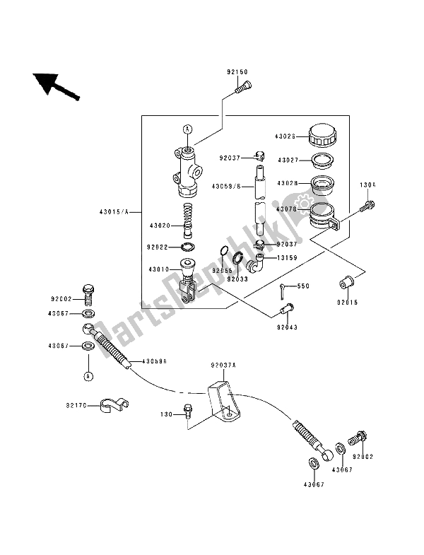 All parts for the Rear Master Cylinder of the Kawasaki Ninja ZX9R 900 1994