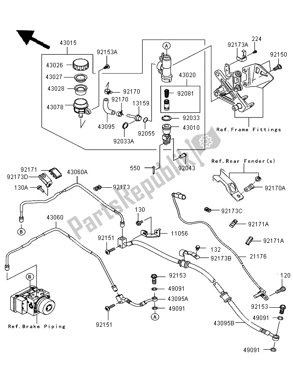 Alle onderdelen voor de Achterste Hoofdcilinder van de Kawasaki Ninja ZX 10R ABS 1000 2011