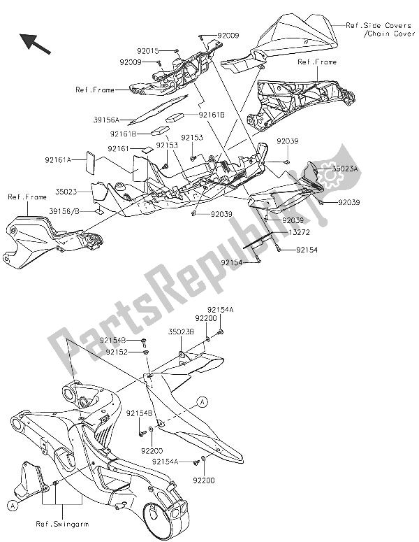 Tutte le parti per il Parafango Posteriore del Kawasaki Ninja H2R 1000 2016