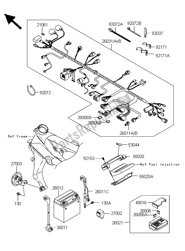 Toutes les pièces pour le Châssis équipement électrique du Kawasaki Z 1000 2006