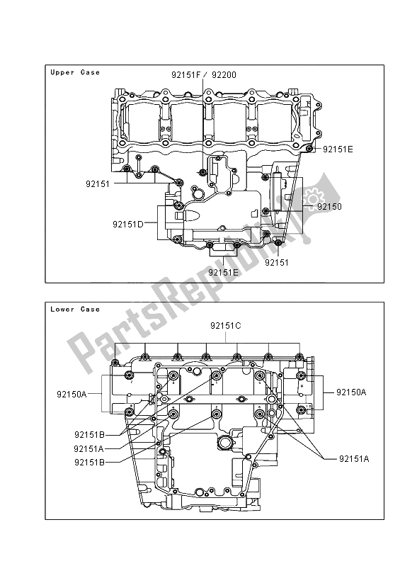 Tutte le parti per il Modello Del Bullone Del Basamento del Kawasaki Ninja ZX 12R 1200 2002