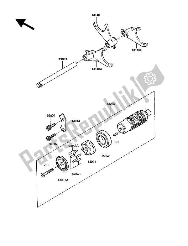 Toutes les pièces pour le Tambour De Changement De Vitesse Et Fourche (s) De Changement De Vitesse du Kawasaki GPZ 900R 1989