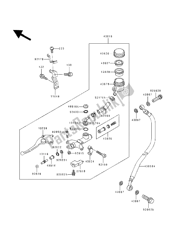 Alle onderdelen voor de Koppeling Hoofdremcilinder van de Kawasaki ZXR 750 1992